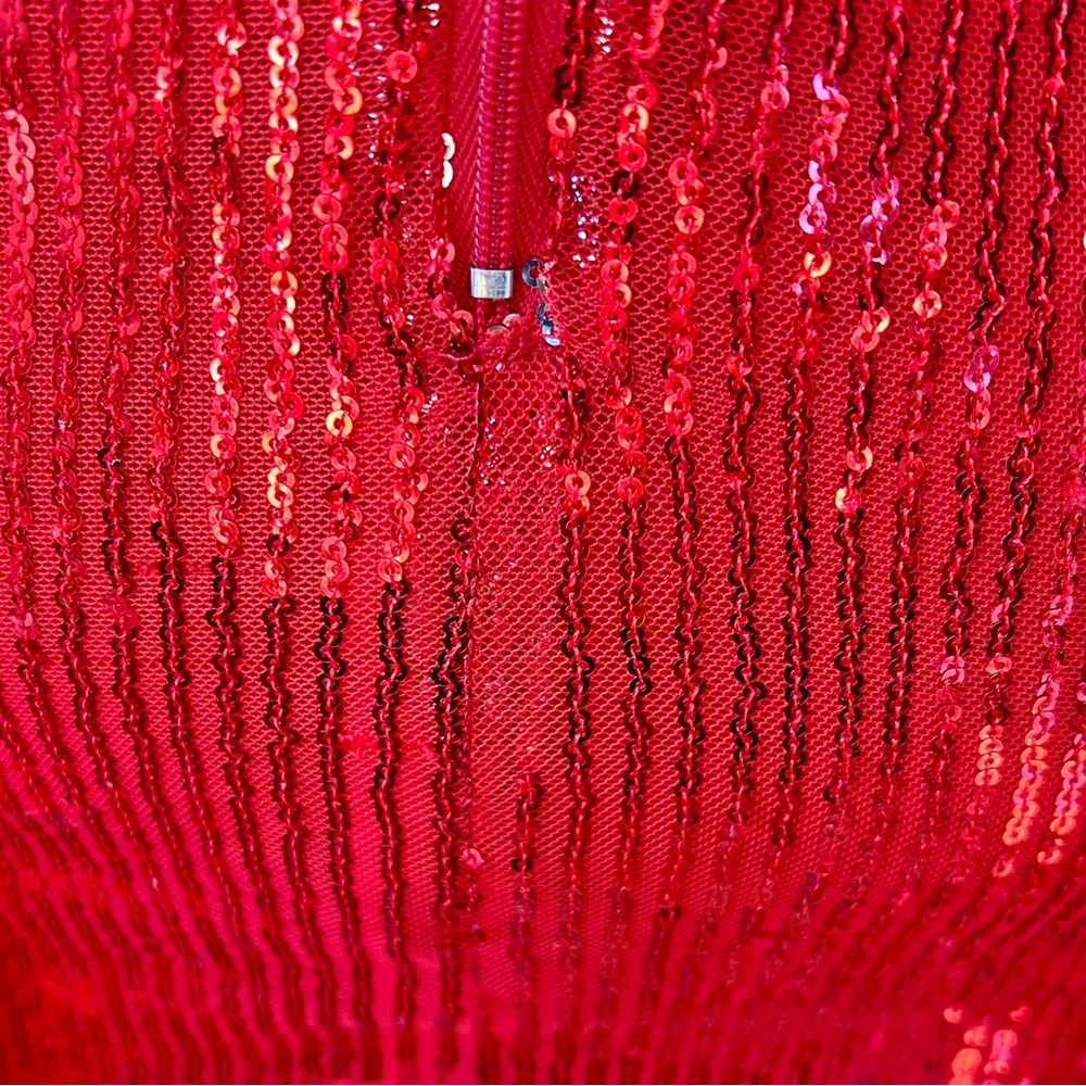 RICHARD DEMETER One Of A Kind Red Sequined Dress With Waterfall Sleeves Size XS - Picture 10 of 14